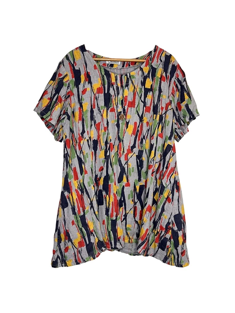 Transparente 100% Linen Tunic ONE SIZE Art To Wear Colorful Lagenlook Oversized